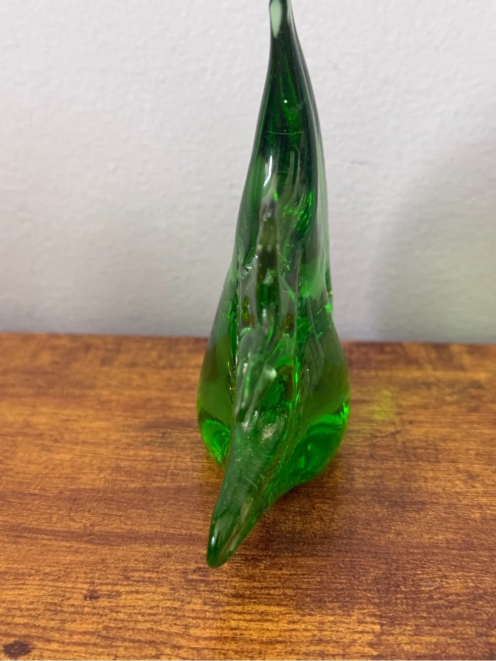 Vintage Hand Blown Green Art Glass Angelfish Figurine Murano Style MCM Decor